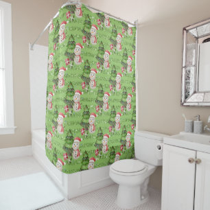 Christmas Festive Snowman Tree Green  Shower Curtain