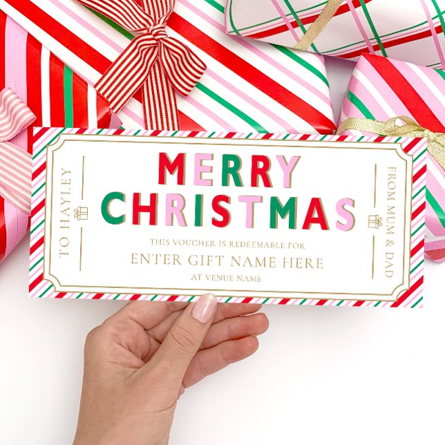 Christmas Festive Stripe Gift Voucher Card (Creator Uploaded)
