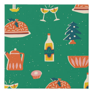 Christmas festive table, vintage pattern. faux canvas print