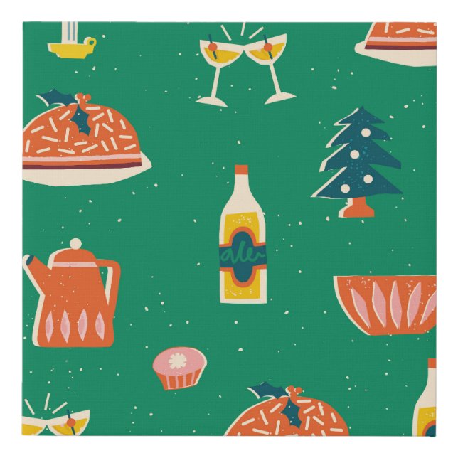 Christmas festive table, vintage pattern. faux canvas print (Front)