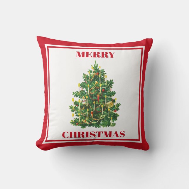 Christmas Festive Vintage Christmas Tree Throw Pillow (Front)