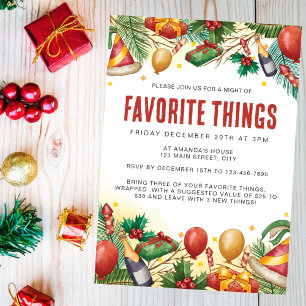 Christmas Festive Watercolor Favorite Things Party Invitation