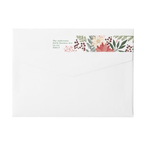 Christmas Festive Watercolor Flora Return Address Wrap Around Label