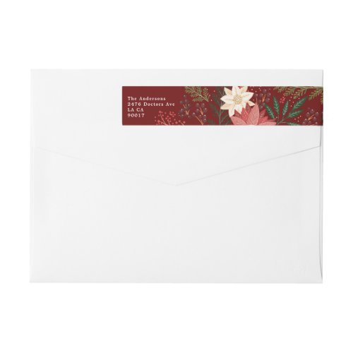 Christmas Festive Watercolor Flora Return Address Wrap Around Label