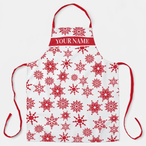 Christmas Festive White  Red Snowflakes Stars  Apron