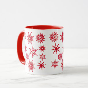 Christmas Festive White Red Snowflakes Stars Mug