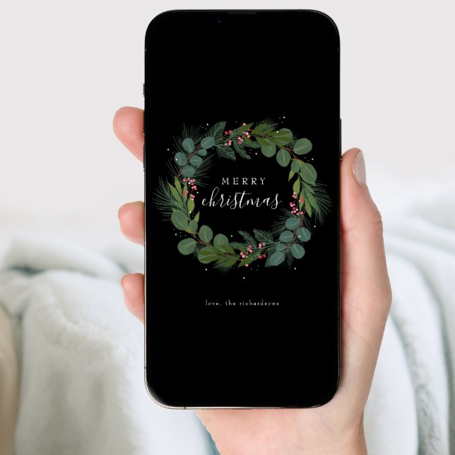 Christmas Festive Wreath Non Photo midnight Holiday Card (Front Digital)