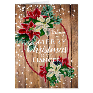 Christmas Fiancee Rustic Poinsettia Floral Card