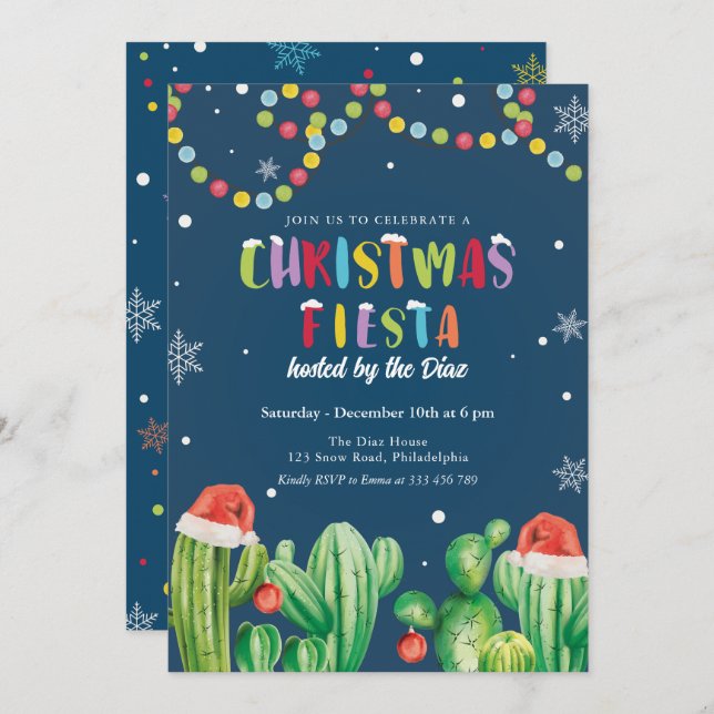 Christmas Fiesta Invitation Cacti party Invitation (Front/Back)