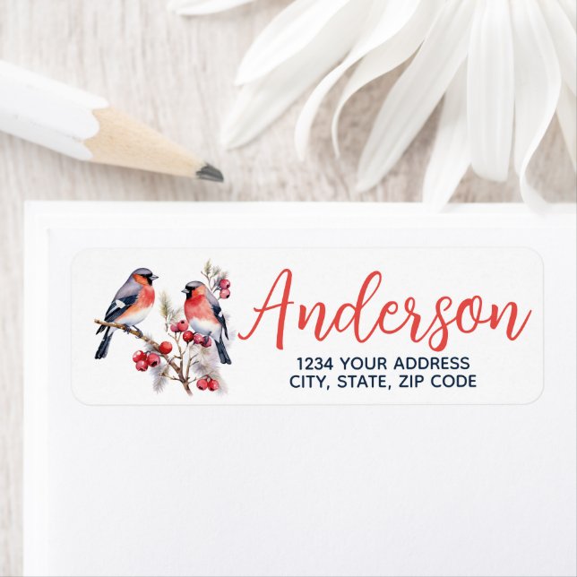 Christmas Finches and Holly Return Address Label (Insitu)