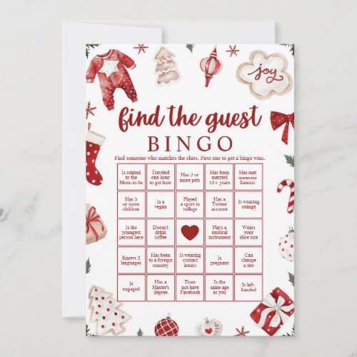Christmas Find the Guest Baby Shower Bingo Game Invitation