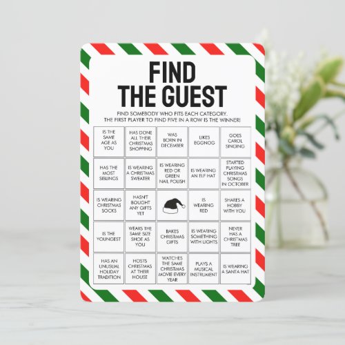Christmas Find the Guest Bingo Game Holiday Card
