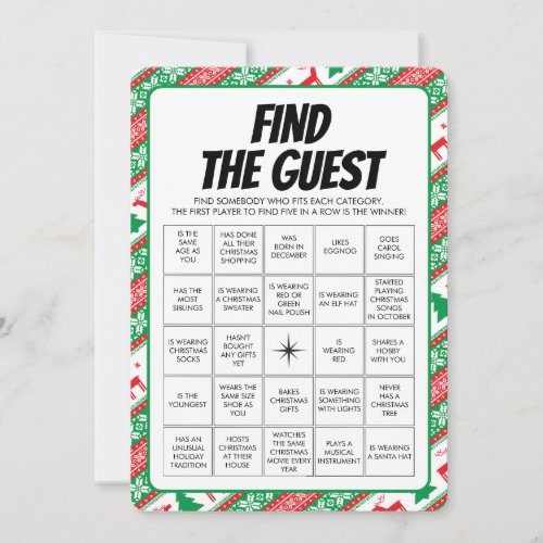 Christmas Find the Guest Bingo Game Invitation