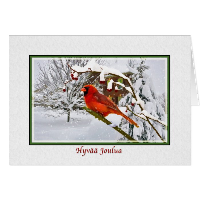 Christmas, Finnish, Cardinal Bird, Snow, Card
