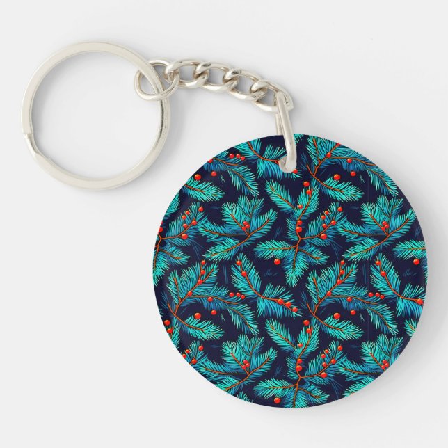 Christmas Fir Branch Pattern-82397 Keychain (Front)
