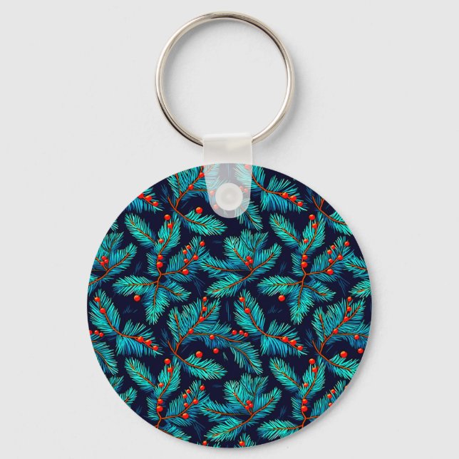 Christmas Fir Branch Pattern-82397 Keychain (Front)