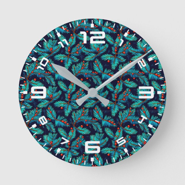 Christmas Fir Branch Pattern-82397 Round Clock (Front)