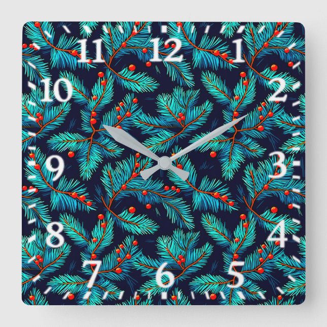 Christmas Fir Branch Pattern-82397 Square Wall Clock (Front)