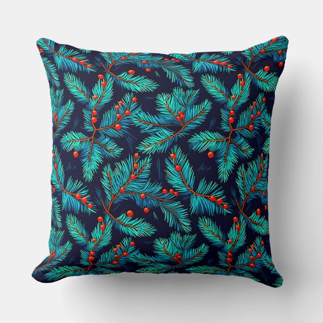 Christmas Fir Branch Pattern-82397 Throw Pillow (Front)
