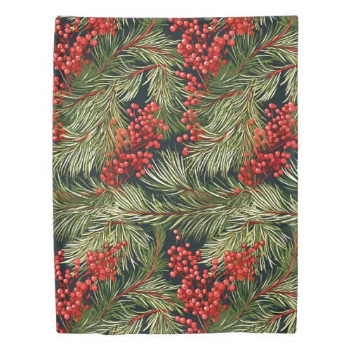 Christmas Fir Branches and Berries Duvet Cover