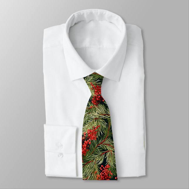 Christmas Fir Branches and Berries Neck Tie (Tied)