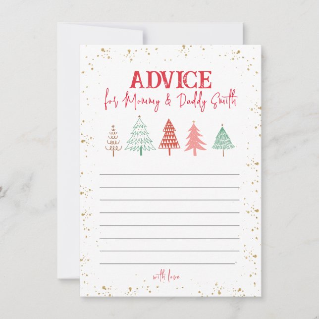 Christmas Fir Tree, Baby Shower Advice for Parents Note Card (Front)