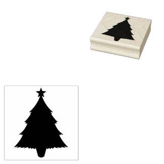 Christmas Fir Tree Silhouette With A Star On Top Rubber Stamp