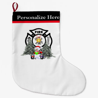 Christmas Fire Dept Scene Large Christmas Stocking