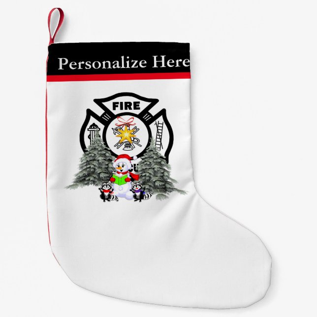 Christmas Fire Dept Scene Small Christmas Stocking (Front)