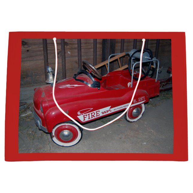 Christmas Fire Truck Toy Wagon Large Gift Bag (Front)