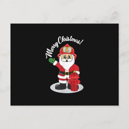 Christmas Firefighter Santa Winter Holiday Postcard