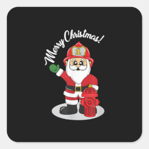 Christmas Firefighter Santa Winter Square Sticker