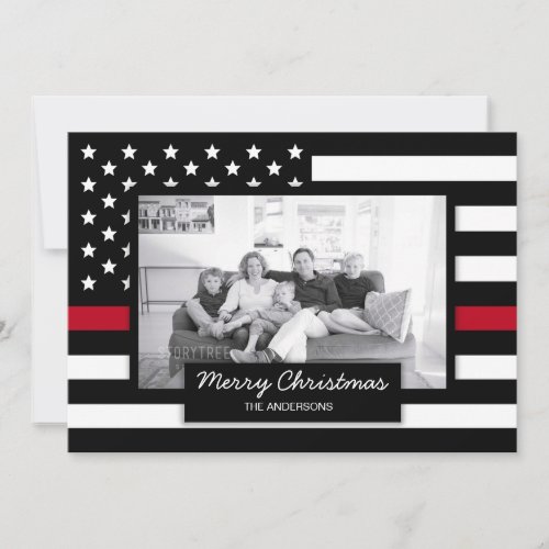 Christmas Firefighter Thin Red Line Flag Photo Holiday Card