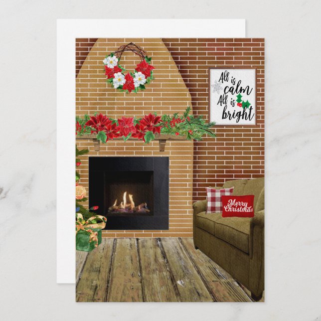 Christmas Fireplace All Is Calm All Is Bright Card (Front/Back)