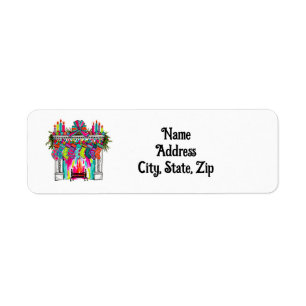 Christmas Fireplace Boho Cute Pink Holiday Address Label
