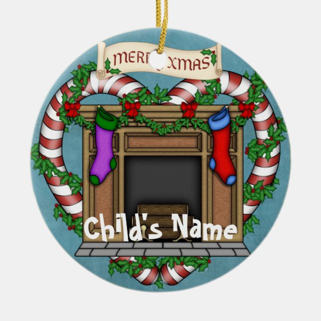 Christmas fireplace ceramic ornament (Front)