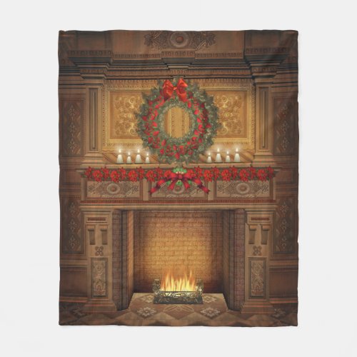 Christmas Fireplace Fleece Blanket