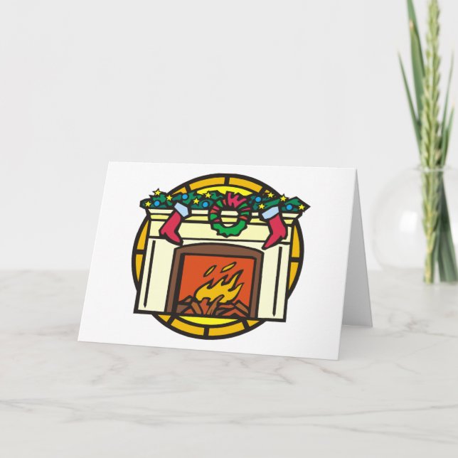 Christmas Fireplace Holiday Decorated Blank Inside (Front)