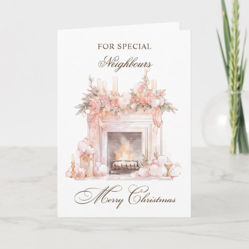 Christmas Fireplace Neighbours Holiday Card