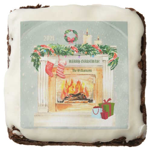Christmas Fireplace Scene Snow Globe Effect Name  Brownie
