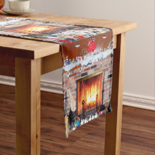 CHRISTMAS FIREPLACE  SHORT TABLE RUNNER