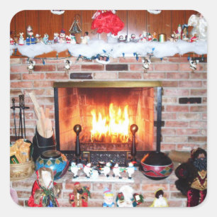 CHRISTMAS FIREPLACE SQUARE STICKER