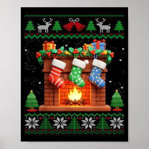 Christmas Fireplace Stockings Funny Ugly Christmas Poster