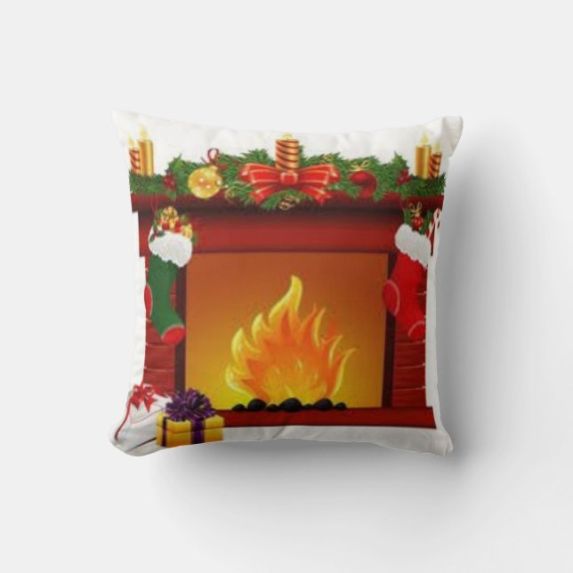 Christmas fireplace  throw pillow (Front)