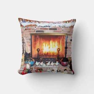 CHRISTMAS FIREPLACE THROW PILLOW