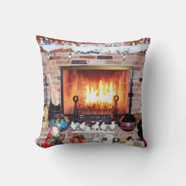 CHRISTMAS FIREPLACE  THROW PILLOW (Front)