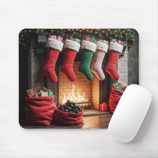 Christmas Fireplace With Sack of Coal Mouse Pad (With Mouse)