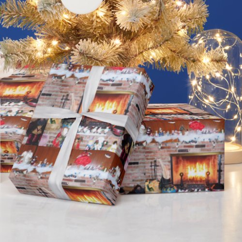CHRISTMAS FIREPLACE WRAPPING PAPER
