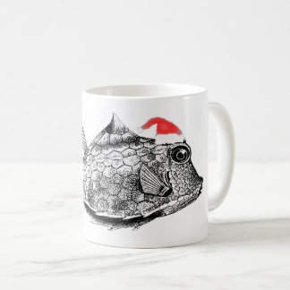 Christmas Fish (Coffer-fish) with Santa Hat Coffee Mug