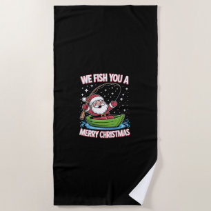 Christmas Fisherman Fishing Funny Cool Santa Claus Beach Towel